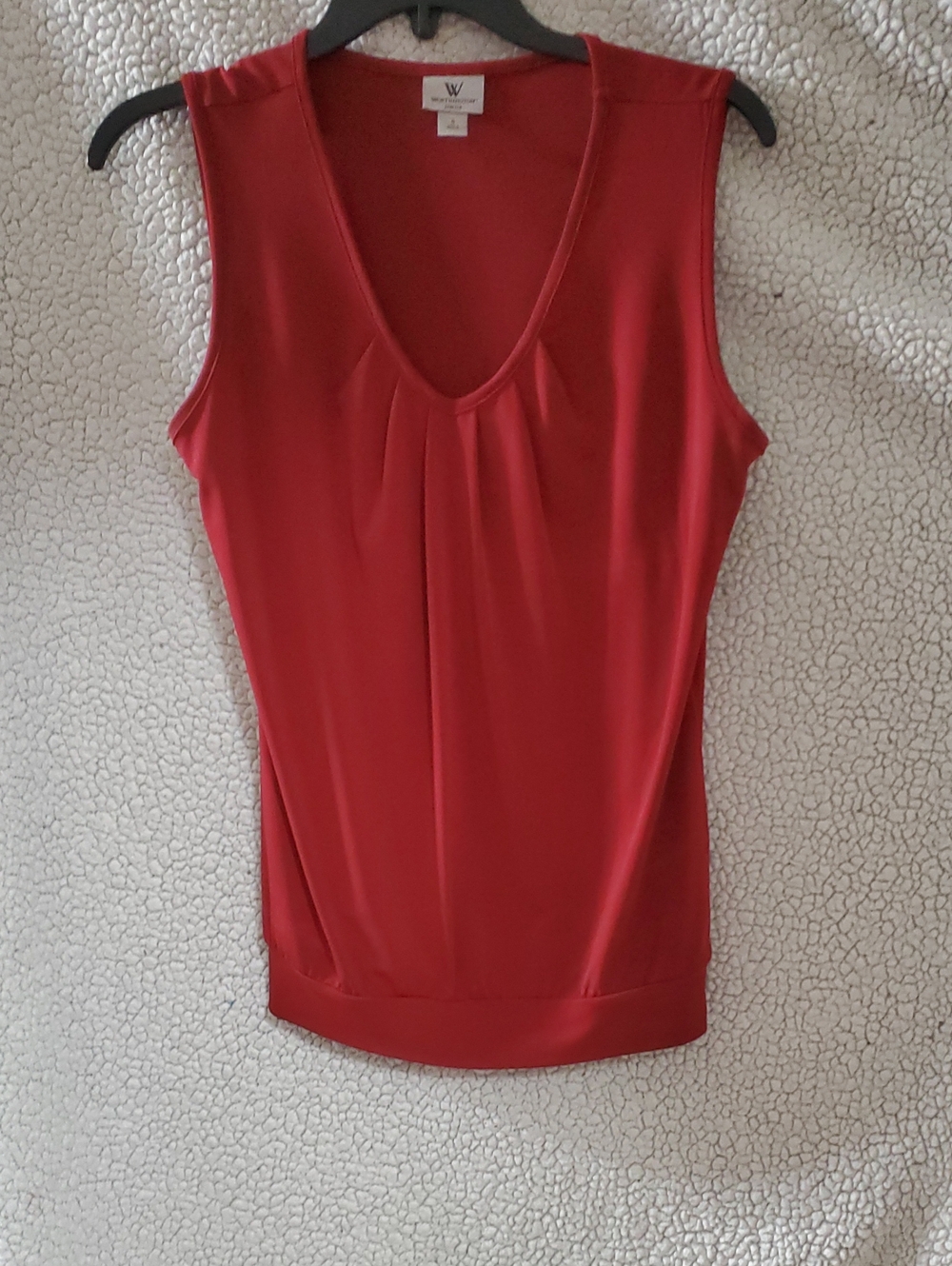 W by Worth Red V-Neck Sleeveless Tank with Pleat Detail